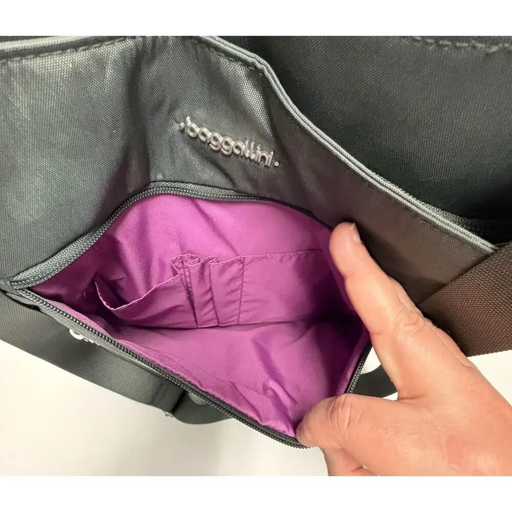 Baggallini Big Zipper Bag RFID Wristlet Black Purple Interior Travel Errands - Picture 7 of 9
